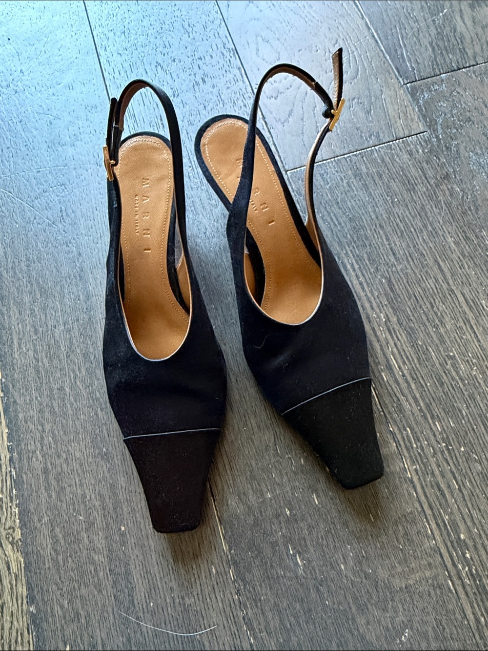 Marni Black silk Slingback Pumps with Square Toe